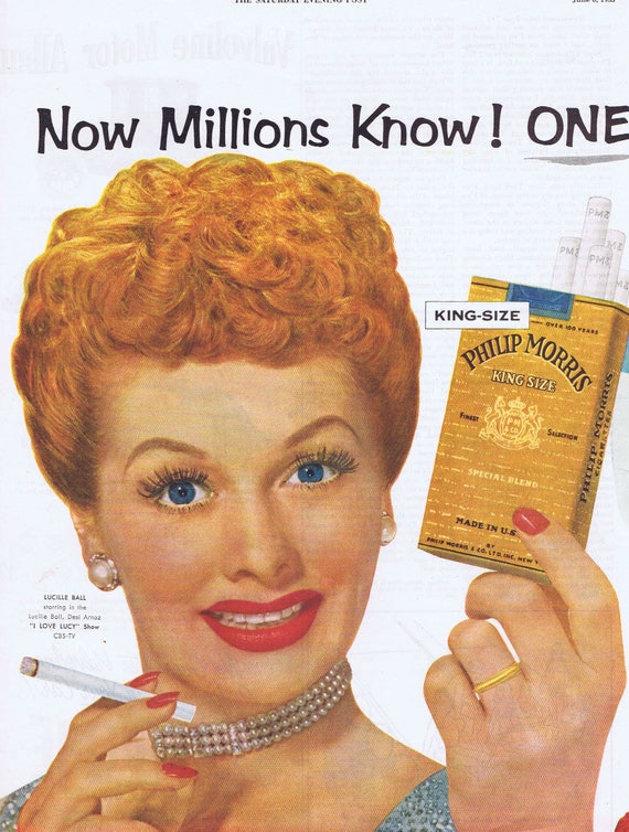 Lucile Ball 1953 Philip Morris Cigarettes Original Vintage Ad starring in “I Love Lucy” Show