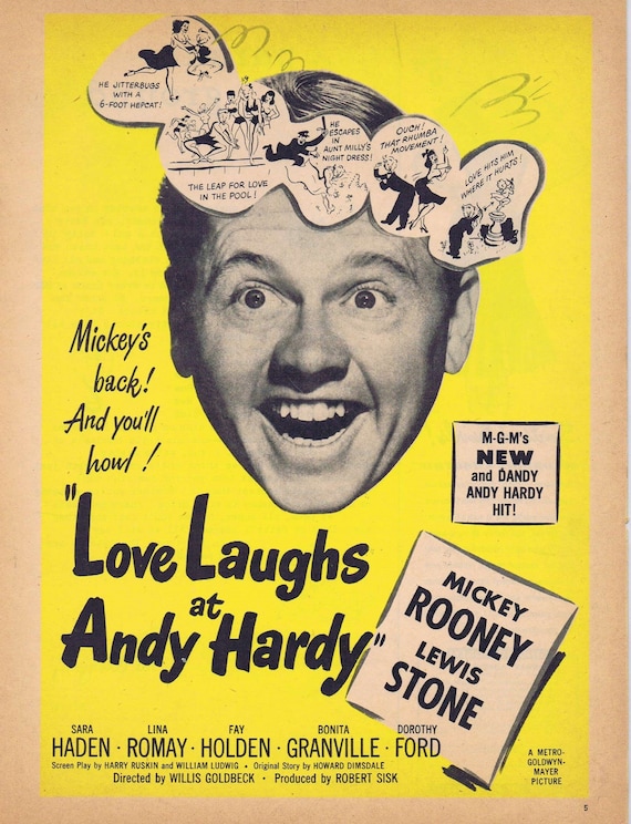 Love Laughs at Andy Hardy 1946 movie ad, Mickey Rooney Stars