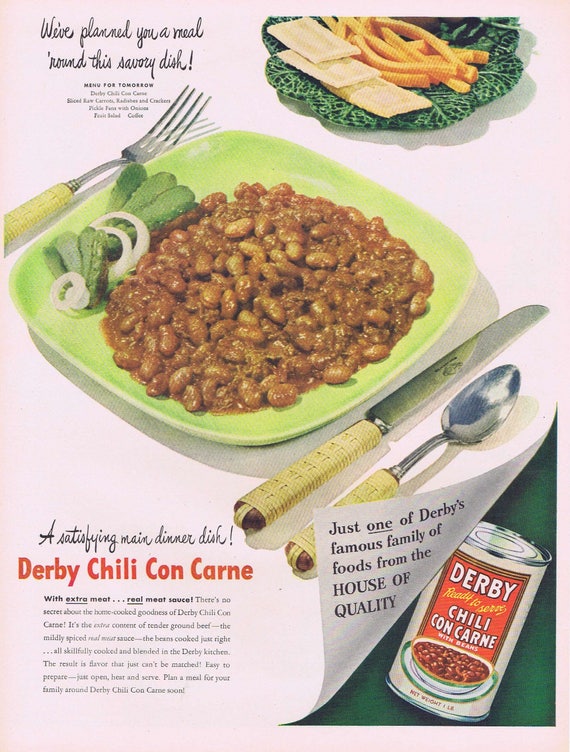 1949 Derby Chili Con Carne or Canadian Pacific Trains Original Vintage Advertisement