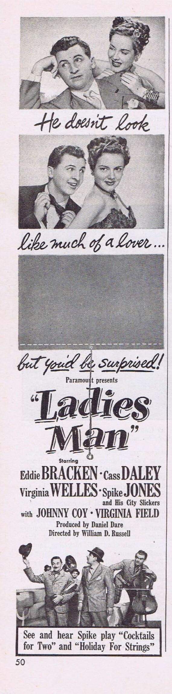 Ladies Man 1947 Original Vintage Smaller Movie Ad with Eddie Bracken and Virginia Welles