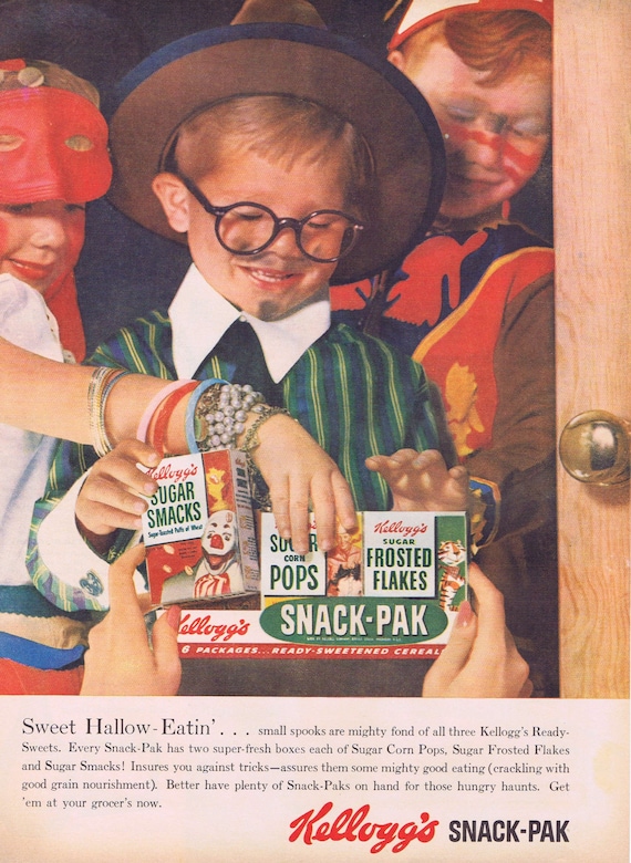 1955 Kellogg’s Snack-Pak Cereals Original Vintage Halloween Advertisement Neat Kid’s Photo