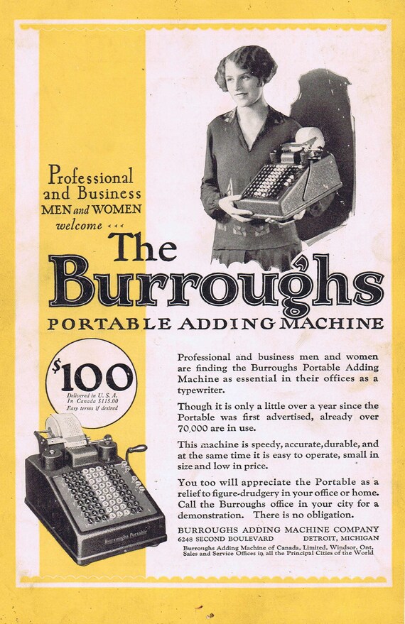 1927 Burroughs Portable Adding Machine or Wright Aeronautics Original Vintage Advertisement