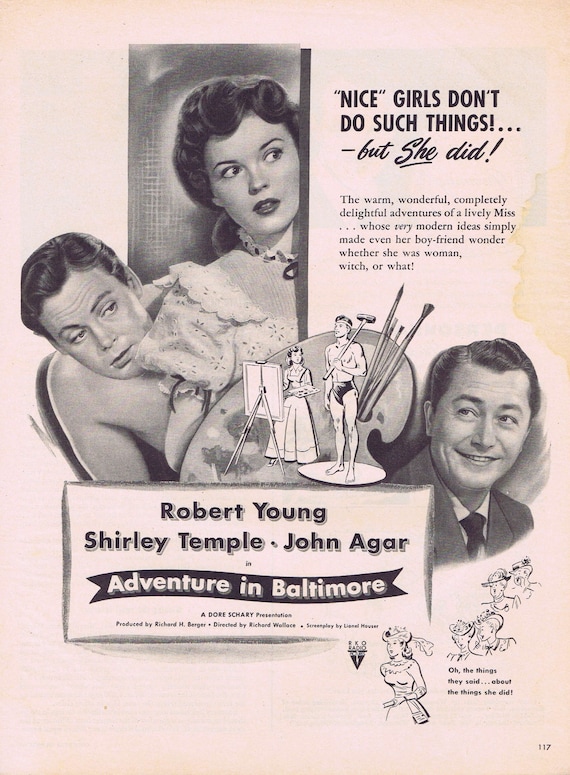 Shirley Temple Adventure in Baltimore 1949 Original Vintage Movie Ad with Robert Young and John Agar