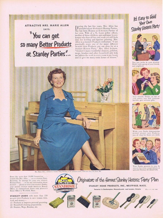 1951 Stanley Hostess Parties with Mrs. Marie Allen or U.S. Keds Shoes Original Vintage Advertisement