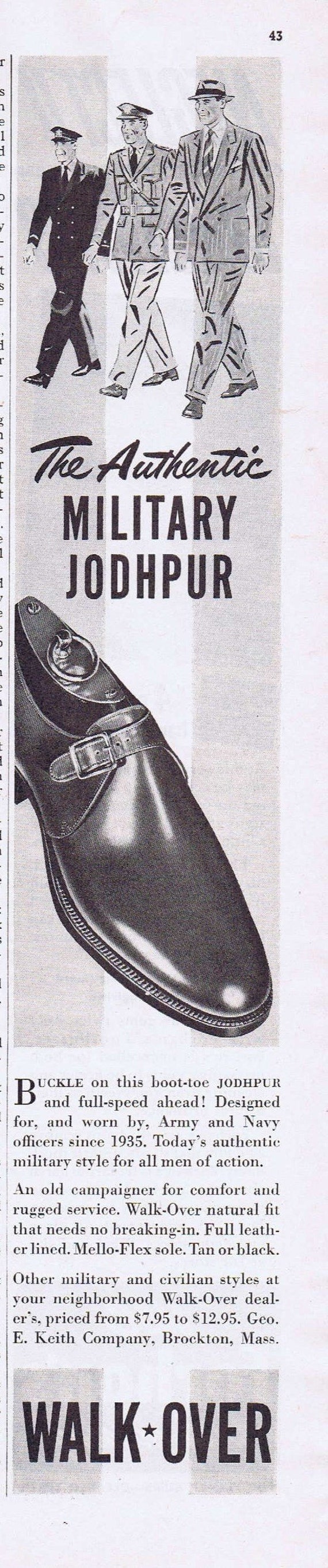 1942 Authentic Military Jodhpur Walk Over Officer’s Men’s Shoes Original Vintage Advertisement