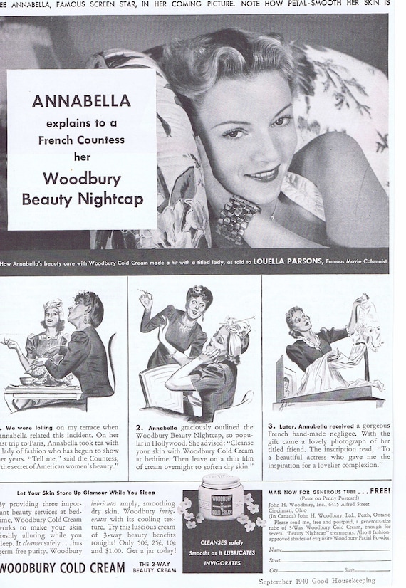 1940 French Beauty Annabella and Woodbury Cold Cream Original Vintage Advertisement