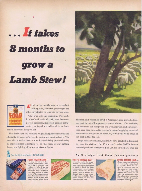 1945 WW2 Swift Meats and Lamb Production Original Vintage Advertisement