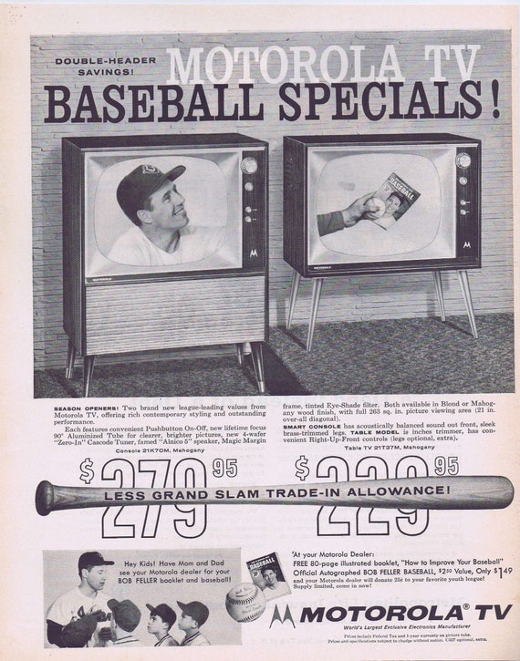 1957 Baseball Legend Bob Feller and Motorola TV or Metropolitan Life Insurance  Original Vintage Advertisement