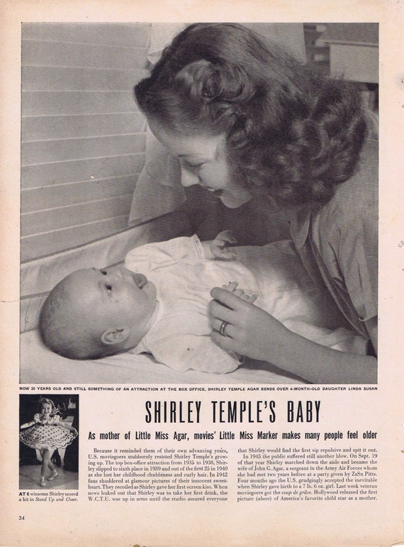 1948 Shirley Temple and Baby Daughter Linda Susan Agar Original Vintage Feature and Photo