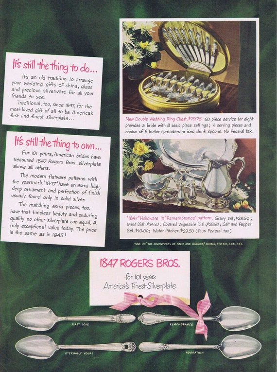 1949 Rogers Bros 1847 Silverware or Four Roses Blended Whiskey Original Vintage Advertisement