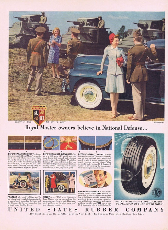 1941 Pretty Girls and WW2 Soldiers for Royal Master Tires or De Beers Diamonds and Susanne Eisendieck Painting Original Vintage Ad