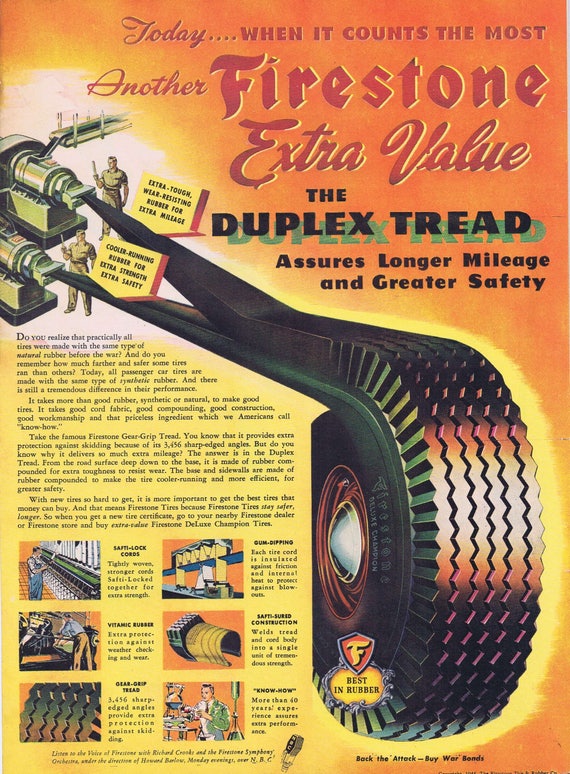 1944 Firestone Tires  WW2 Original Vintage Advertisement When It Counts the Most