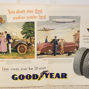 1946 Goodyear Tires 31 Year Unique Double Page Original Vintage Advertisement