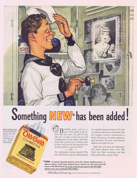 1941 Old Gold Cigarettes Original Vintage Advertisement with Sailor Admiring the Picture of His Sweetheart