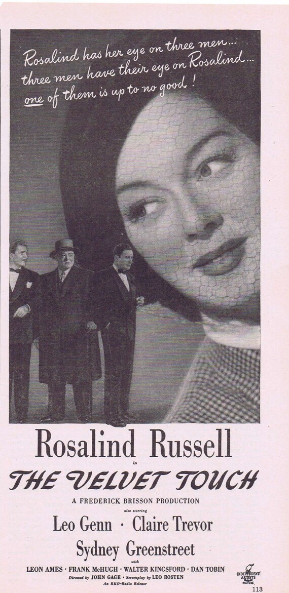 The Velvet Touch with Rosalind Russell 1948 Film Noir Drama Original Vintage Movie Ad