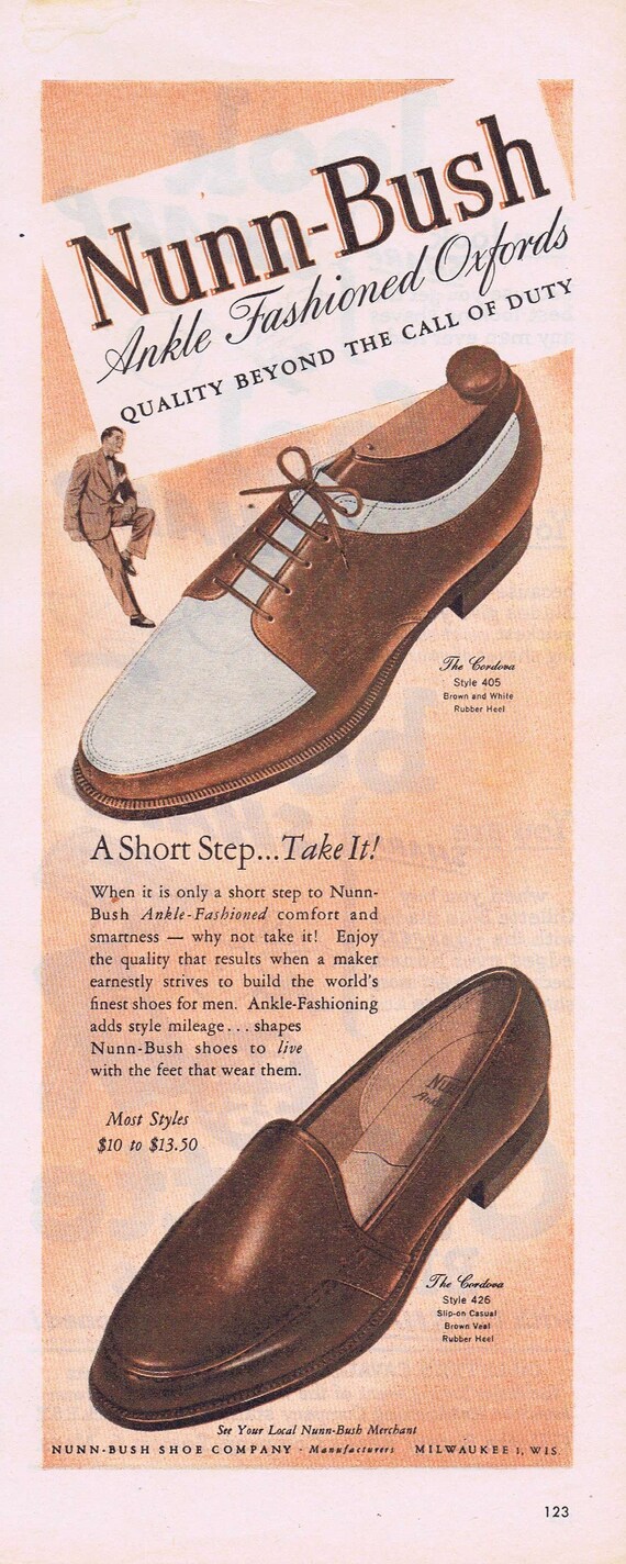 1946 Nunn-Bush Ankle Fashioned Oxford Men’s Shoes Original Vintage Advertisement Free Shipping