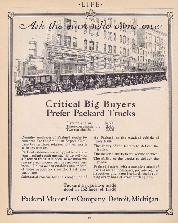 1913 Packard Trucks American Express Fleet or Old Victor-Victrola Talking Machines Original Vintage Ad Unique 100+ Years Collectible