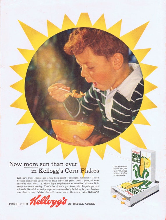 1957 Kellogg’s Corn Flakes Cereal and Red-Headed Boy Original Vintage Advertisement or Life Magazine 1957 Cover