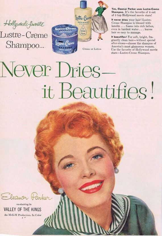 Eleanor Parker 1954 Lustre-Crème Shampoo Original Vintage Advertisement Starring in “Valley of the Kings” film