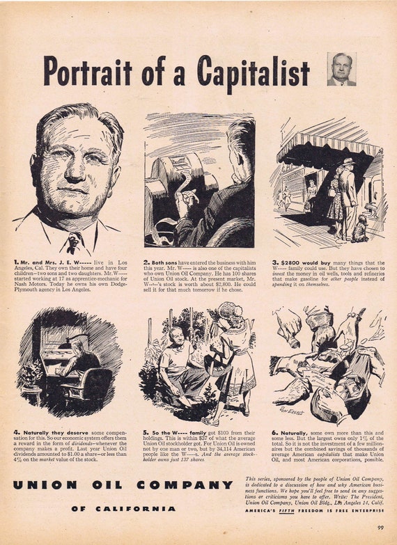 1946 Portrait of a Capitalist and Union Oil Company Original Vintage Advertisement Made of Real Rubber