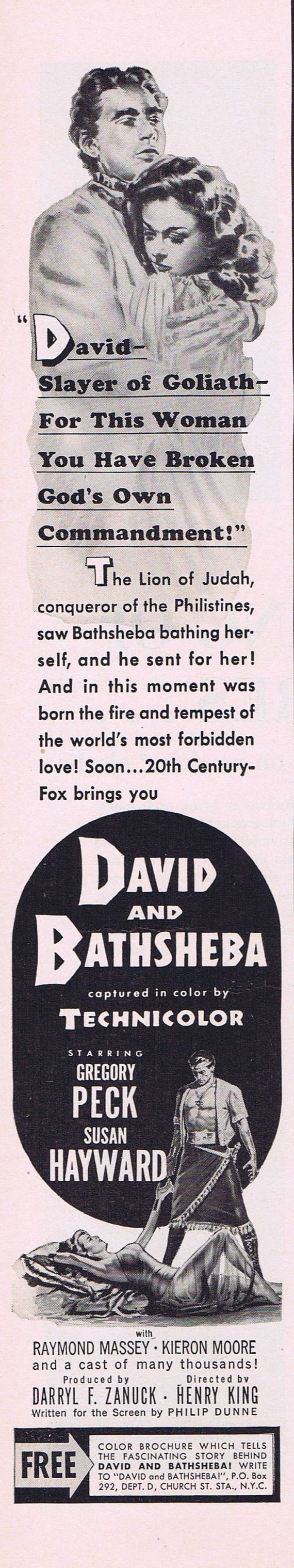 David and Bathsheba 1951 Original Vintage Small Movie Ad with Gregory Peck and Susan Hayward