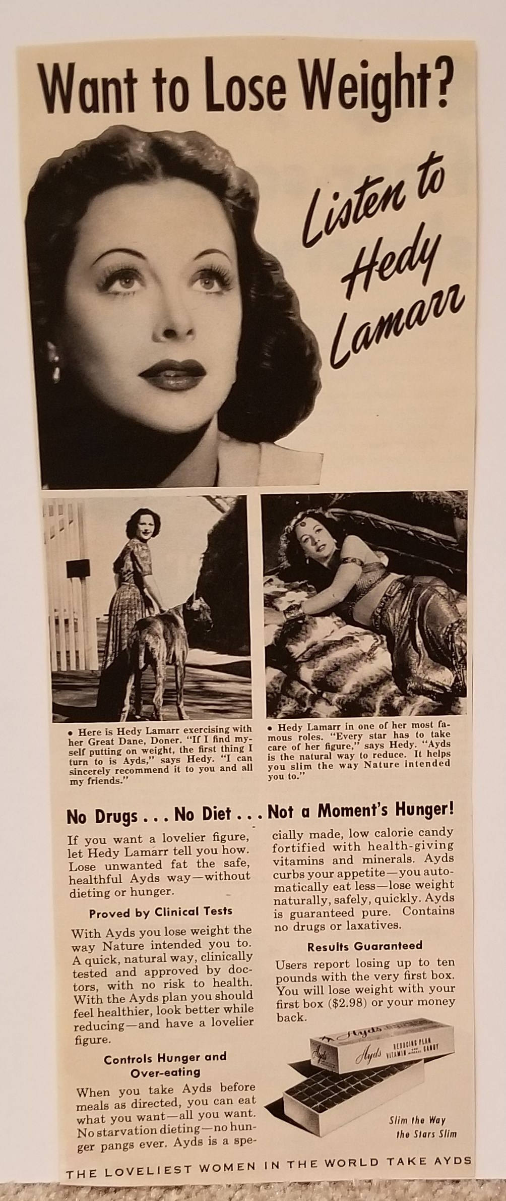Hedy Lamarr 1951 How to Lose Weight Original Vintage Advertisement for