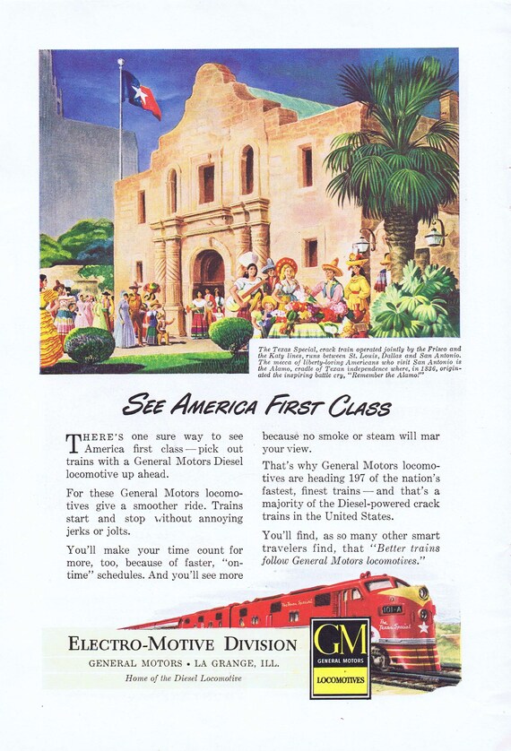 1949 General Motors Locomotives and Alamo or Travel in Oregon Original Vintage Advertisement