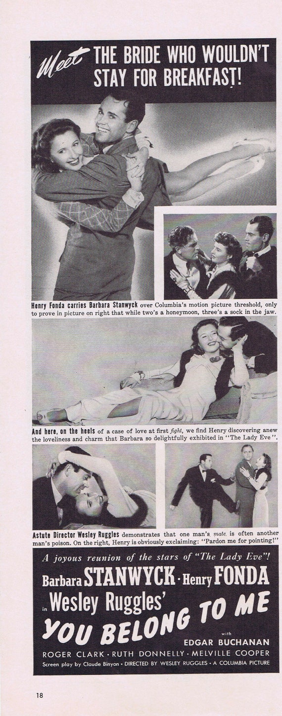 You Belong to Me 1941 Vintage Movie Ad with Henry Fonda and Barbara Stanwyck