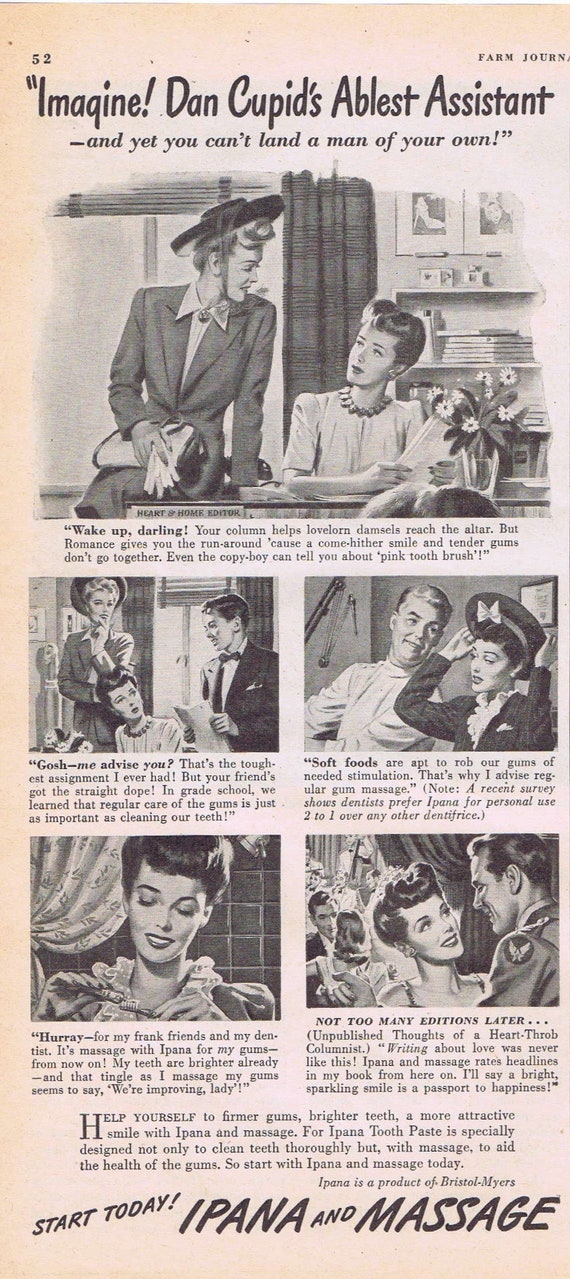 1942 Ipana Tootpaste Dan Cupid Original Vintage Advertisement
