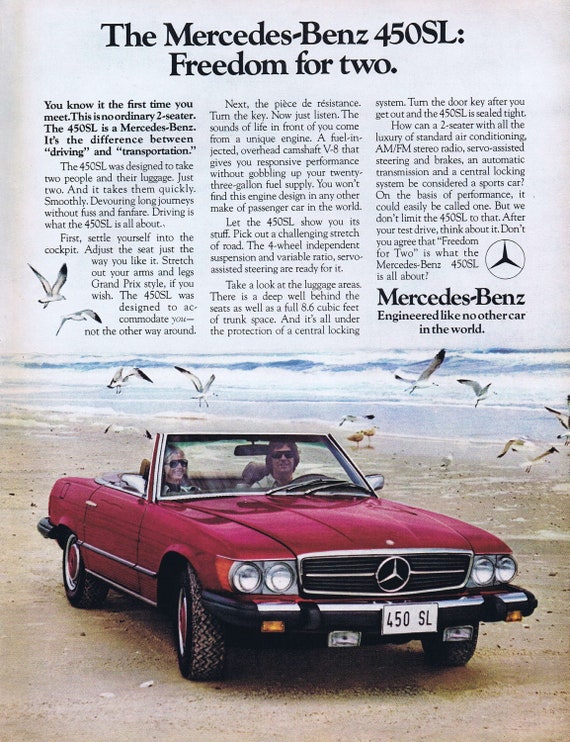 1976 Mercedes-Benz 450 SL Car Freedom for Two Original Vintage Advertisement