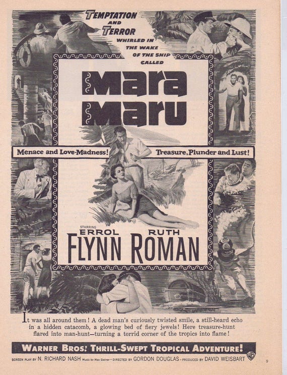 Mara Maru 1952 Errol Flynn Original Movie Ad with Ruth Roman