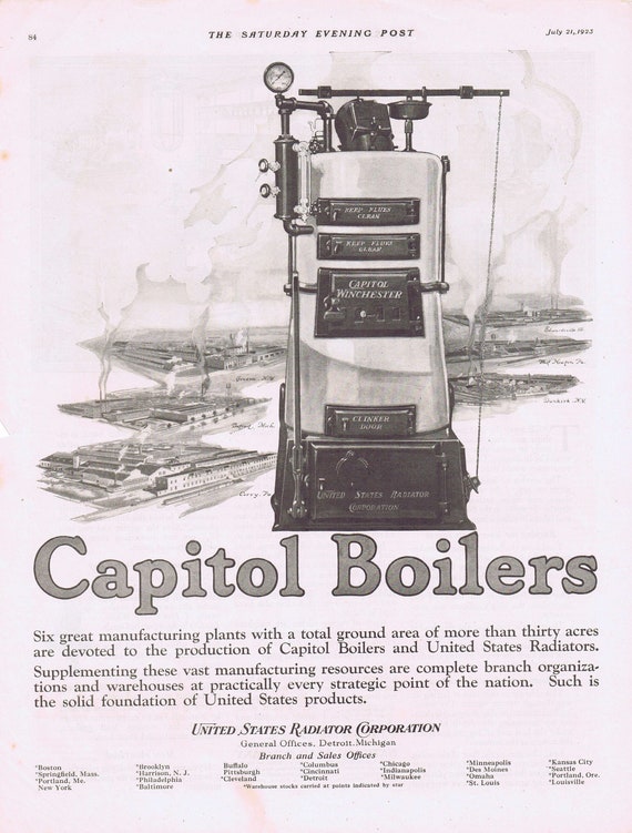 1923 Capitol Boilers United States Radiator Corporation Original Vintage Advertisement