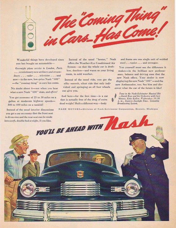 1946 Nash 600 Motors Automobile Original Vintage Advertisement with Policeman Stopping to Look