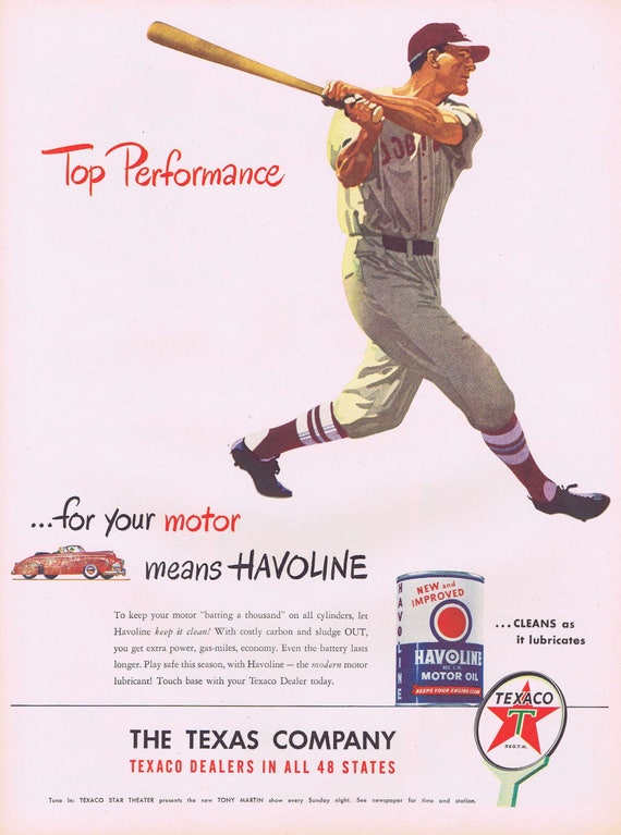 1947 Havoline Motor Oil with Vintage Baseball Player or Campbell’s Soup Original Advertisement