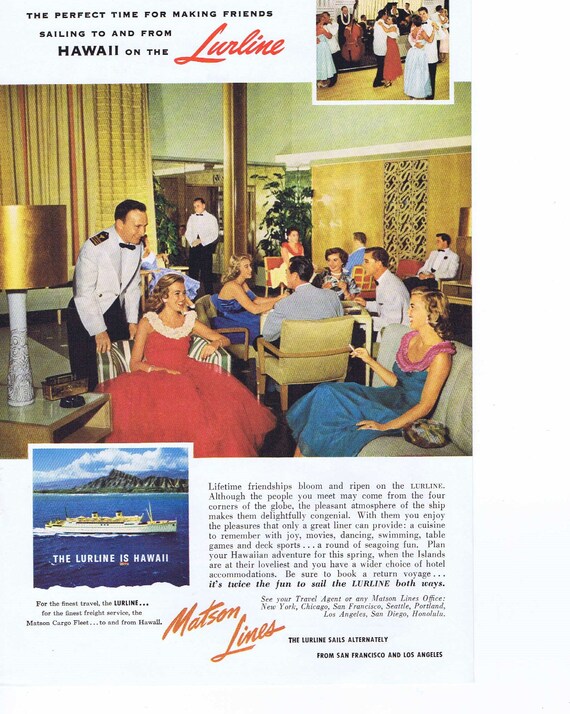 1955 Matson Cruise Lines Lurline Hawaii Original Vintage Advertisement