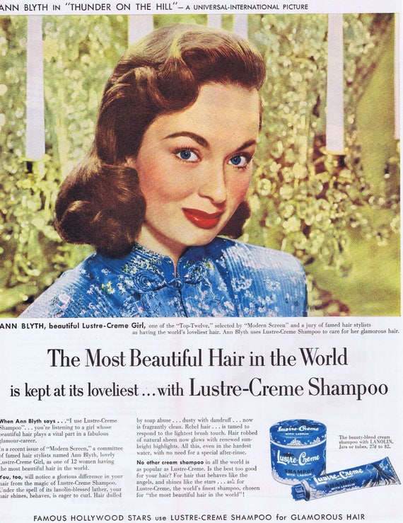 Ann Blyth 1951 Lustre-Crème Shampoo Original Vintage Ad starring in “Thunder on the Hill” film