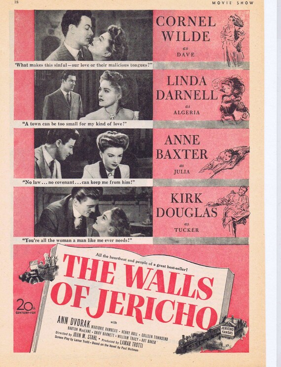 The Walls of Jericho 1948 Original Film Advertisement with Cornel Wilde & Linda Darnell