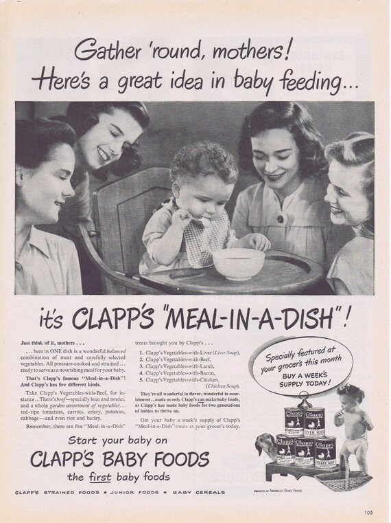 1947 Clapp’s Baby Foods Meal-In-A Dish Very Cute Original Vintage Advertisement