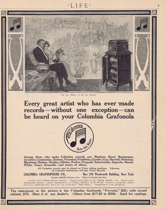 1913 Columbia Grafonola Talking Machine Record Player  100+ Year Old Original Vintage Advertisement All the Music of All the World