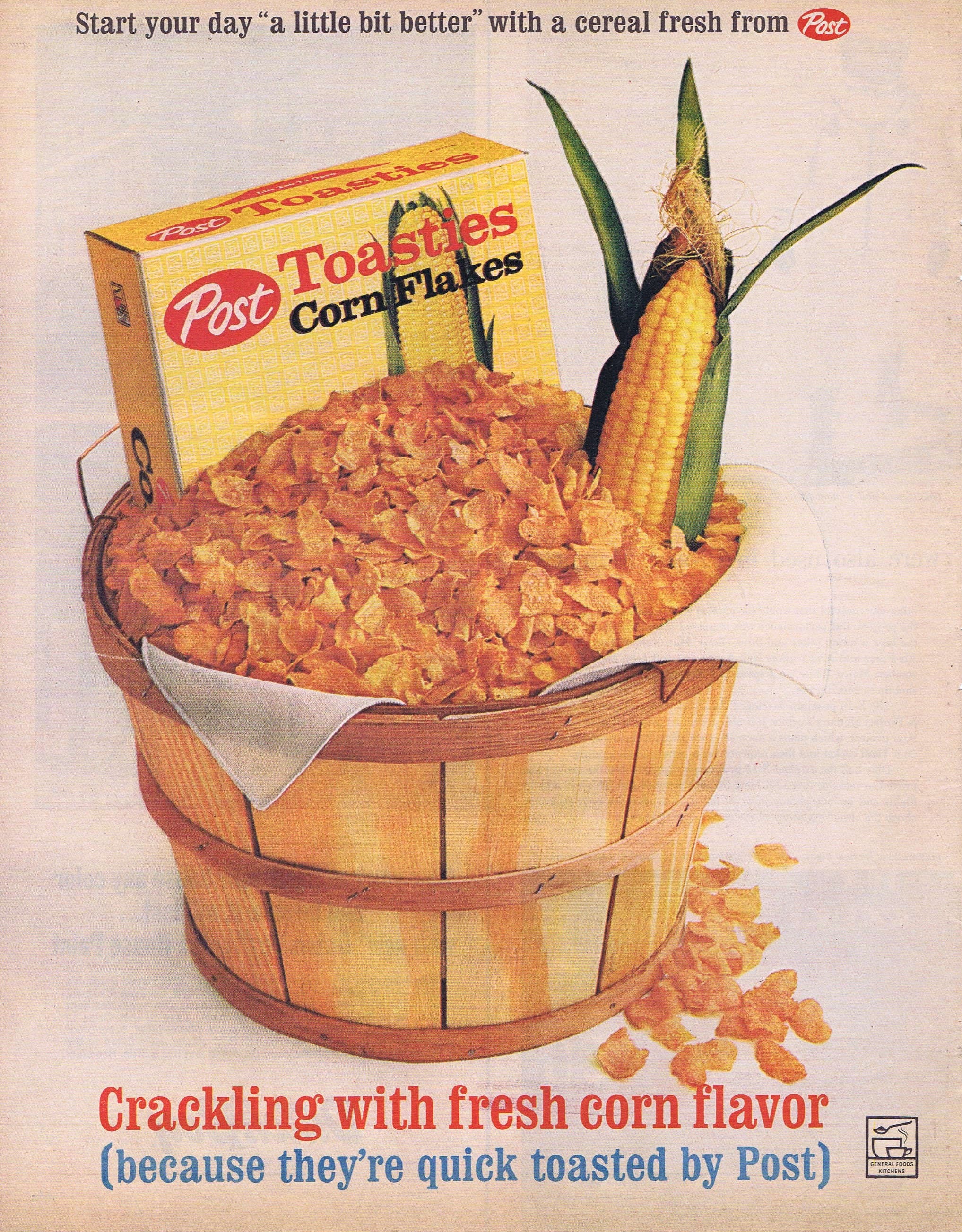 1962 Post Toasties Corn Flakes Cereal Crackling with Flavor Original