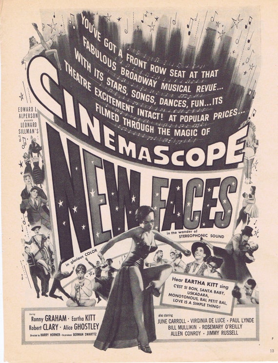 1954 New Faces Musical Original Vintage Movie Ad with Eartha Kitt and Ronny Graham