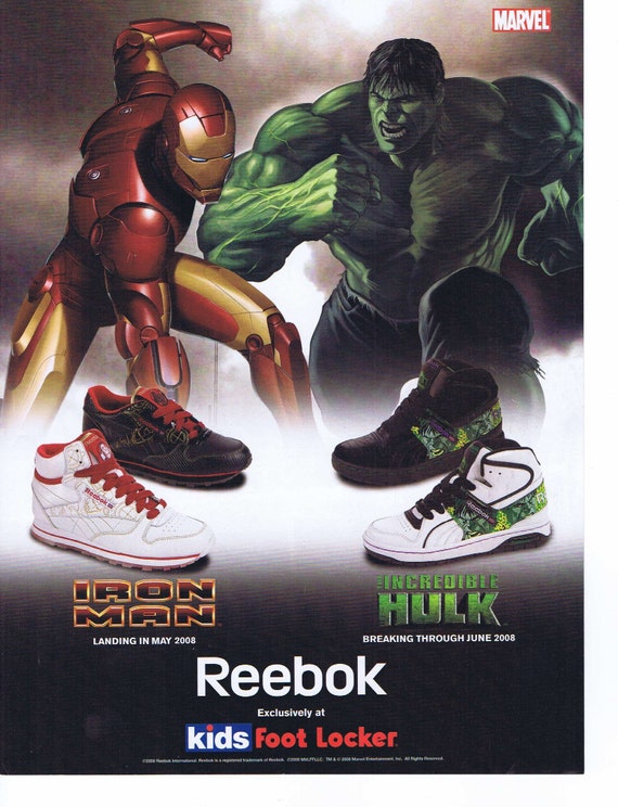 Iron Man and Incredible Hulk Reebok Tennis Shoes or Kung Fu Panda Video Game 2008 Original Advertisement