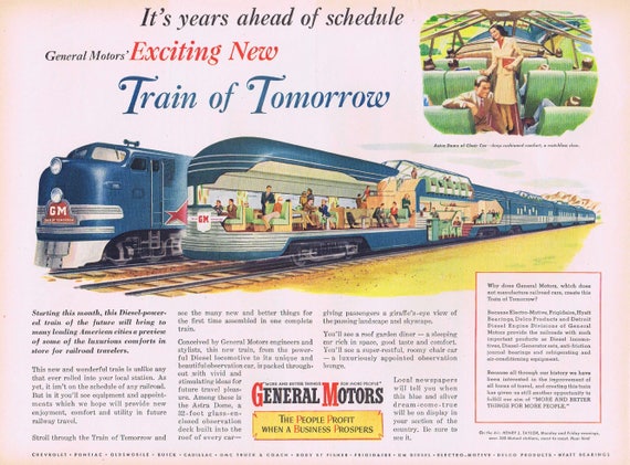 1947 General Motors Train of Tomorrow or Florida Blended Juices Original Vintage Advertisement