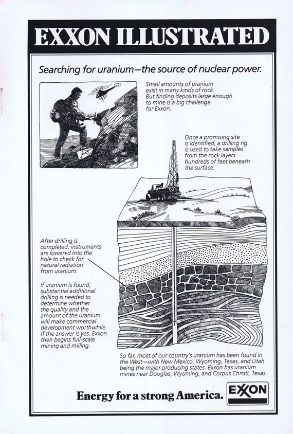 1978 Exxon Oil Searching for Uranium Original Vintage Advertisement