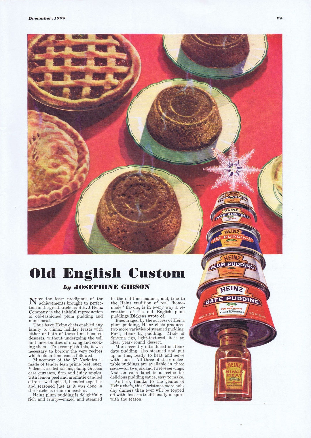 1935 Heinz Puddings Old English Custom for Christmas Original Etsy