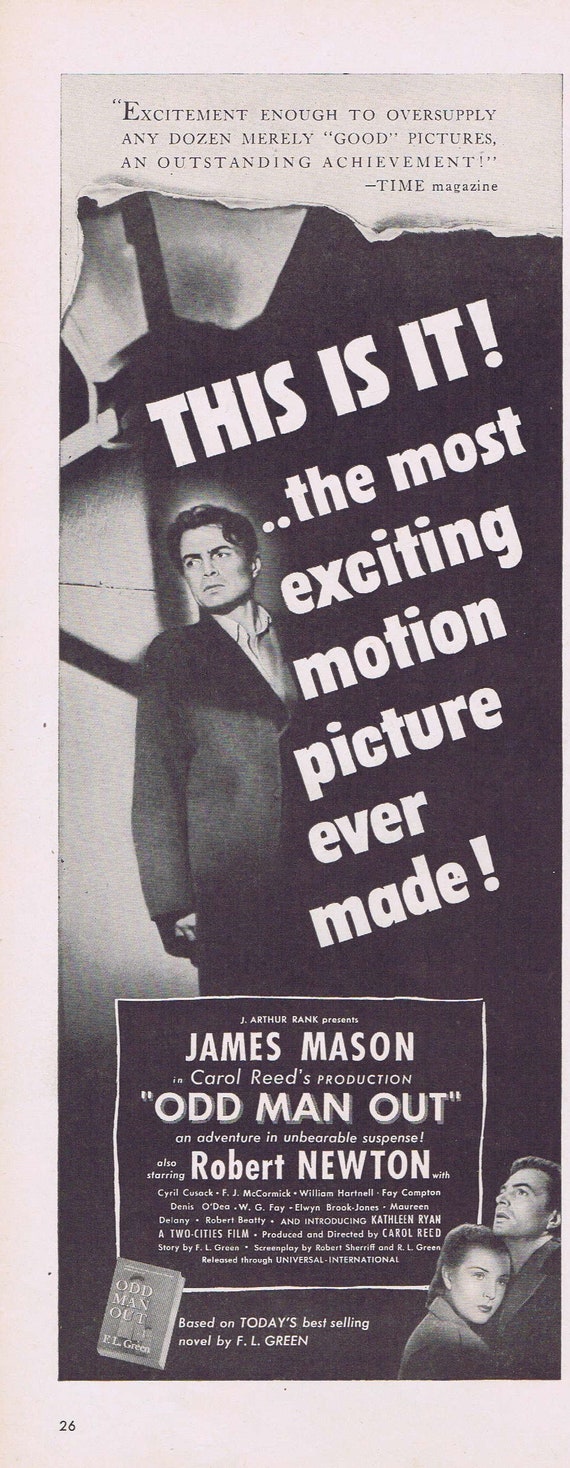 Odd Man Out 1947 Original Vintage Movie Ad with James Mason and Robert Newton