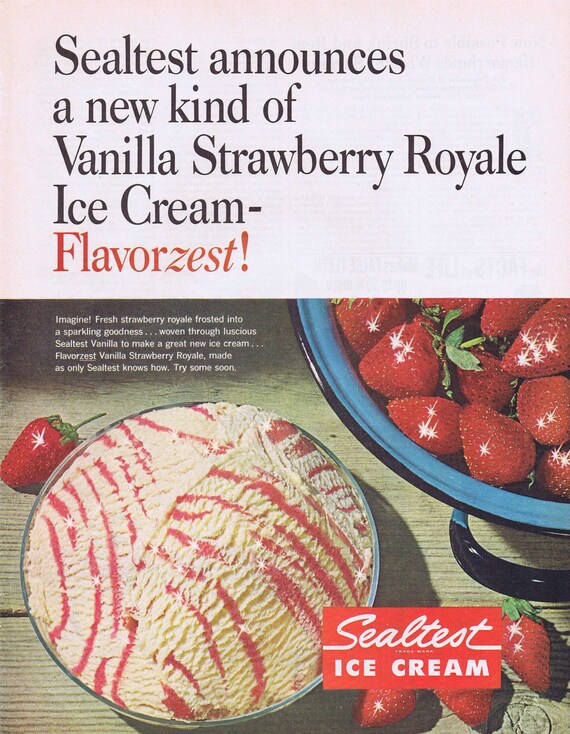 1965 Sealtest Flavorzest Vanilla Strawberry Royale Ice Cream Original Vintage Advertisement