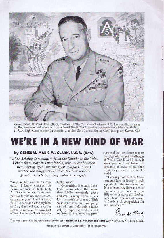 A New Kind of War 1956 Original Vintage Advertisement with General Mark W. Clark