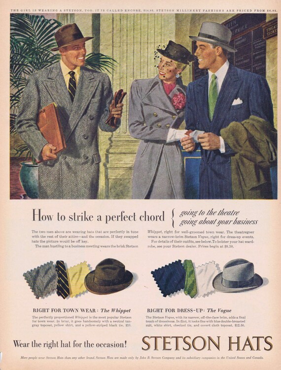 1947 Stetson Hats for Men and Women Original Vintage Advertisement for Business and Leisure