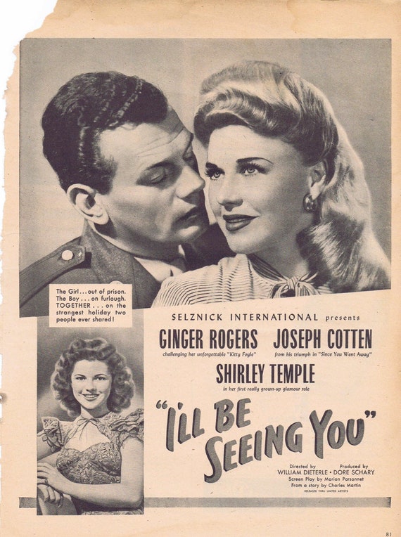 I’ll Be Seeing You 1944 Original Vintage Movie Ad with Shirley Temple, Ginger Rogers and Joseph Cotton